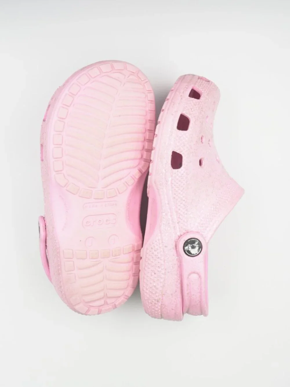 Crocs Classic Glitter Clogs Girls Kids J1 Pink Sparkle Slip-On Shoes